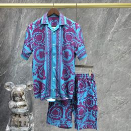 Men's Tracksuits Summer Casual Short Sleeve Set Button Down Shirt Vintage Hawaiian Shirt Hip Hop Art Pattern Printed Print Beach ShirtShort Men 230717