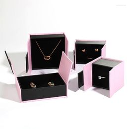 Jewelry Pouches Custom Logo Gift Packaging Magnetic Middle Open Necklace Ring Box