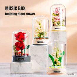 Blocks Romantic Music Building Blocks Flowers DIY Plant Fairy Bouquet Model Decoration Girl Valentine's Day Gift Children's Toys R230718