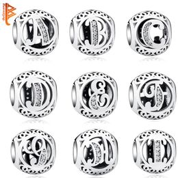 Authentic 925 Sterling Silver Crystal Alphabet A-Z Letter Charms Beads Fit Original Pandora Bracelet Necklace DIY Jewellery Making Q293Y