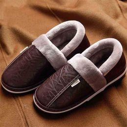 Slippers Men shoes House slippers Leather Fashion Memory Foam Winter Slippers Man Size 10.5-15 Soft Non-slip Male slippers for home 210325 L230718