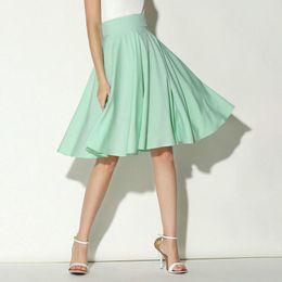 Casual Dresses Women Summer Dress High Waist A Line Chiffon Midi Pleated Maxi Skirt Elastic Bed Jean