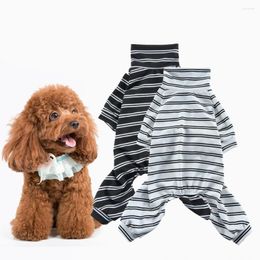 Dog Apparel Pyjamas High Collar Striped Sleeping Wear Pet Jumpsuit Puppy Four-legged Clothes For Birthday Party 2023