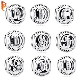 Authentic 925 Sterling Silver Crystal Alphabet A-Z Letter Charms Beads Fit Original Pandora Bracelet Necklace DIY Jewelry Making Q3017