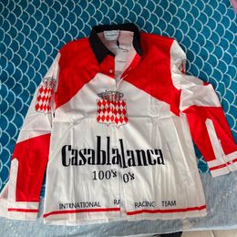 Mens Tracksuits Red White Splicing Casablanca Shirts Checkered Crown Print Long Sleeves Racing Loose Casa Hawaiian Shirt for Men Women 230717
