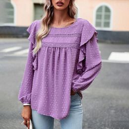 Women's Blouses 2023 Autumn Shirt For Women Vintage Jacquard Blouse O Neck Lace Casual Lantern Long Sleeve Loose Female Elegant Chemise