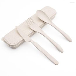 Dinnerware Sets 3pcs/4pcs Portable Kids Children Cutlery Travel Camping Set Knife Fork Spoon Dinner Wheat Straw Tableware