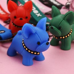 Keychains Creative Dog Simulation Fighting Leather Rope Key Chain Student Bag Pendant Car