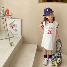 2023 Summer New Baby Girls Basketball Clothes Loose Seeveless Vest Dresses Korean Style Kids Sports Casual Outwear Fashion 2-10Y