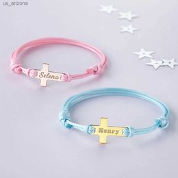 Customise Baby ID Bracelets for Girls Boys Adjustable Braided Rope Stainless Steel Bangle New Born Personalised SOS Gift L230620