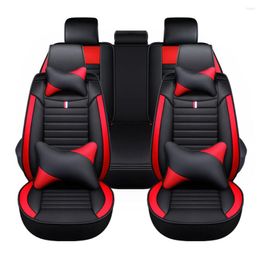 Car Seat Covers Universal Luxury Black/Black Red 5D PU Leather SUV 5-Seats Set Front Rear Waterproof Cushion