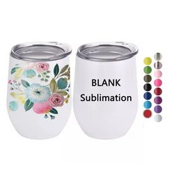 stainless steel stemless sublimation blanks 12oz wine tumbler cup mug glass with lids JY18