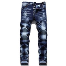 Brand Italy Chain Jeans Top Quality Men Slim Denim Trousers Blue Pencil260B