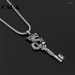 Pendant Necklaces 2023 Mysterious Eastern Dragon Key Necklace Mens Punk Hip Hop 70cm Chain Jewelry For Festival CAGF0281