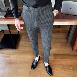 Men's Suits Stripes Suit Pants Casual Classic Style Business Fashion Stretch Cotton Small Foot Trousers Male Brand