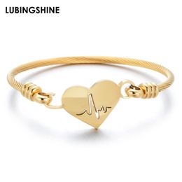 Bangle Fashion Heart Charms Stainless Steel Bracelets & Bangles Gold Colour Tree Of Life For Women Cuff Wristband Jewellery