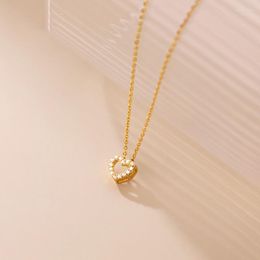 Chains 40cm Female Necklace For Women On Neck Silver 925 Chain Necklaces Heart Zircon Pendant Girls Fashion Jewellery Minimalist