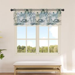 Curtain Chinese Painting Landscape Bamboo Boat Short Tulle Half-Curtain For Kitchen Door Drape Cafe Small Window Sheer Curtains