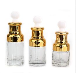 Gold Glass Dropper Bottle 20 30 50ml Luxury Serum Bottles with Shinny Cap for Essential Oil JL1613