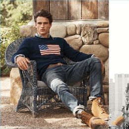 High quality Flag of the United States men's polos T-shirt bear pattern woven solid casual knitting pullover s-XL