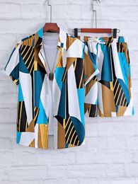 Mens Tracksuits Men Random Colour Block Striped Print Shirt Shorts Without Tee 230717