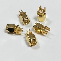 100pcs Gold Brass SMA male plug solder for PCB clip edge mount RF connectors291t