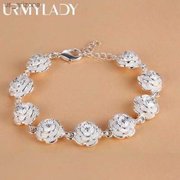 Charm 925 Sterling Silver Rose Flower Chain Bracelet For Women Fashion Pretty Party wedding accessories gift fine luxury Jewellery L230620