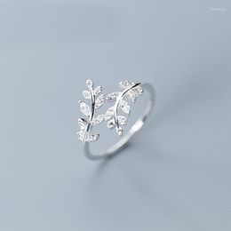 Cluster Rings MloveAcc Branch Leaf Ring Authentic 925 Sterling Silver Free Size Adjustable Finger With CZ For Women Fashion Jewelry