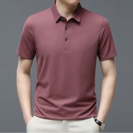 BROWON 2023 Summer Mens T Shirts New Turn Down Collar Thin Anti Wrinkle Solid Color T-shirt Man Golf Office Classics Men Clothes