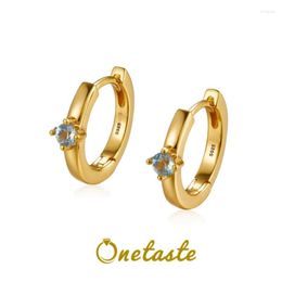 Hoop Earrings Natural Topaz 925 Sterling Silver Simple Circle For Women 18K Gold Blue Stone Earring Fine Jewellery 2023 Gift