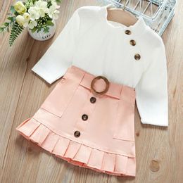 Girl Dresses Baby / Toddler Turtleneck Solid Knitted Buckle Ruffled Suit-dress