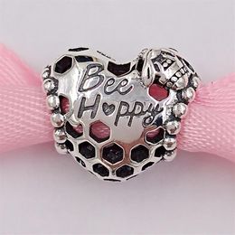 Andy Jewel Pandora Authentic 925 Sterling Silver Beads Bee Happy Honeycomb Heart Charm Charms Fits European Pandora Style Jewellery 303R