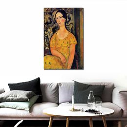 Contemporary Wall Art Young Woman in A Yellow Dress Amedeo Modigliani Famous Painting Handmade Modern Music Room Decor