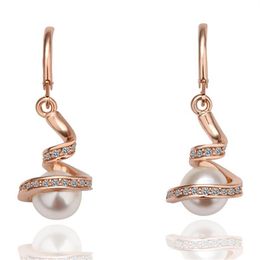 18K Rose Gold Platinum Plated Tassel Women Pearl dangle Drop Earrings Genuine Austrian Crystal Fashion Jewelry for Women238p