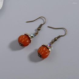 Dangle Earrings Vintage Persimmon Long Ethnic Style Red Gem Pendant Women's Jewelry