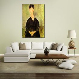 Abstract Portrait Canvas Art Cafe Singer Amedeo Modigliani Painting Handmade Contemporary Home Decor