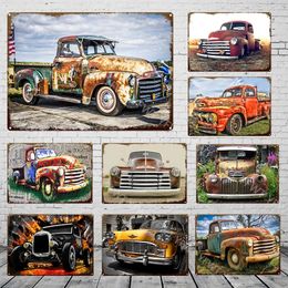 Classic Pickup Cars Retro Metal Sign Vintage Old Car Tin Sign Poster Decorative Plaque Garage Man Cave Home Decoration Retro Car Posters Gifts For Car Enthusiasts w01