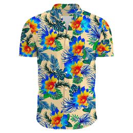 Mens Casual Shirts Summer Hawaii Dress Loose Coloured Printing Short Sleeve Plus Size 3XL Brand Clothing Beach Flower Aloha Shirt 230718