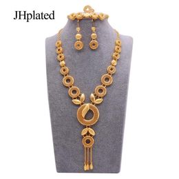 Dubai 24K Fashion Gold Plated Bridal Jewelry Sets Necklace Earrings Bracelet Ring Gift Wedding Jewellery Set Whole For Women &218E