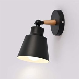 Wall Lamp Nordic Wood Light Bedroom Bedside Black White Modern E27 Steering Head Home Lighting Sconce Room Decoration