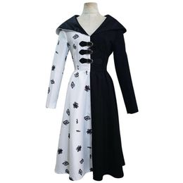 Cruella Cosplay Costume Black White Dress Outfits Halloween Carnival Suit270U