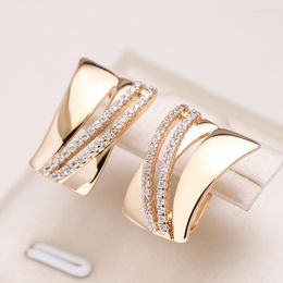 Dangle Earrings Kinel Glossy Big For Women 585 Rose Gold Colour With Natural Zircon Retro Ethnic Wedding Fine Daily Jewellery