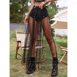 Skirts Women Gauze High Waist See Through Lace Package Hip Maxi Fashion Streets Party Nightclub Sexy Y2k Pleated Skirt