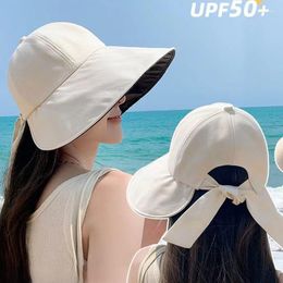 Wide Brim Hats UPF50 Sun Hat Solid Color Woman UV Protection Foldable Casual Sunhat Summer Outdoor Beach Lady Sunscreen Bucket Cap
