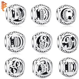 Authentic 925 Sterling Silver Crystal Alphabet A-Z Letter Charms Beads Fit Original Pandora Bracelet Necklace DIY Jewelry Making Q263D