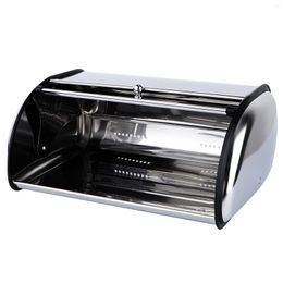 Plates Stainless Steel Bread Box Metal French Loaf Bin Holder Kitchen Gadgets Window Handle 34X23cm