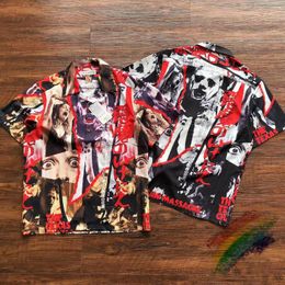 Men's Casual Shirts Red Printing Wacko Maria Men Women Quality Oversized Hawaii Beach Loose Shirt Inside Tags