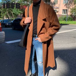 Men's Wool Blends IEFB Winter thickened Woollen coat men's medium length Korean fashionable handsome clothes with belt good quality coat new 9Y4792 HKD230718