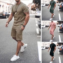 Mens Tracksuits track and field clothing 2piece summer solid Sportswear Hawaiian short sleeved Tshirt shorts casual fashion mens 230718