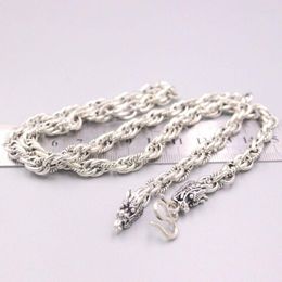 Chains DRAGON HEAD Real 925 Sterling Silver 7mm Oval Link Chain Necklace 23.6inch